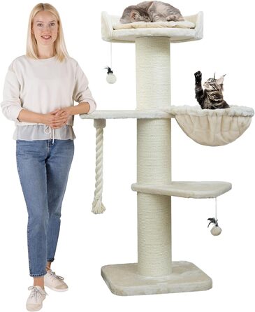 Преміум кігтеточка HAPPYPET Cooper – велика, 150 см, для мейн-кунів, з натурального сизалю, кремового кольору