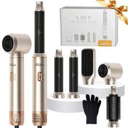 Мультистайлер для волосся 5 в 1 UKLISS Airstyler Pro 1000W: фен, кругла щітка для сушіння, завитки, випрямляч та гаряче повітря, сріблясто-золотий
