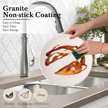 Набір посуду RIOVARM з індукційним дном: каструлі та сковороди з антипригарним гранітним покриттям та знімними ручками, кришки з силікону, бежевий колір