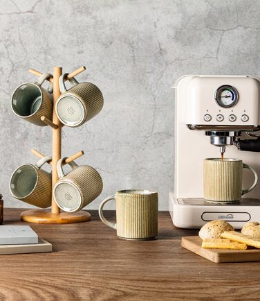 Набір посуду з каменю GBhome на 6 осіб, 18 предметів, ручна робота, реактивна глазур, мікрохвильова та посудомийна безпека, глибокий зелений колір (Desret Salbei), включає чашки (6 шт.)