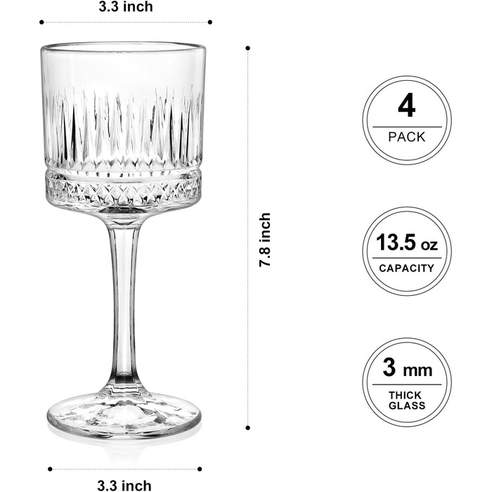 Набір келихів для вина 4 шт., 400 мл, великі кришталеві келихи, квадратні келихи для червоного вина з довгим ніжкою, подарунок на весілля/день народження (прозорі)