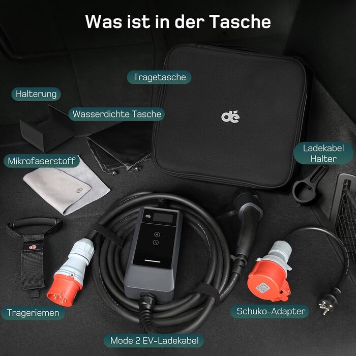 Мобільна зарядна станція (Wallbox) 11 кВт [3-фазна, 6-16A] з регульованою потужністю, кабель CEE 16A - Type 2, для електромобілів Model Y/3, ID.3/4/5, MG4, EX30, e-up, e-tron та BEV/PHEV (CEE 22kW, 25м)