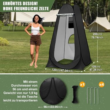 Charmofun Pop Up Shower Tent - Portable Camping Toilet & Changing Tent with UV Protection - Black