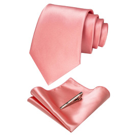 Чоловічий шовковий краватка-набір JEMYGINS: краватка, нагрудна хустка та затискач для краватки (квітковий пудровий, світлий пудровий)