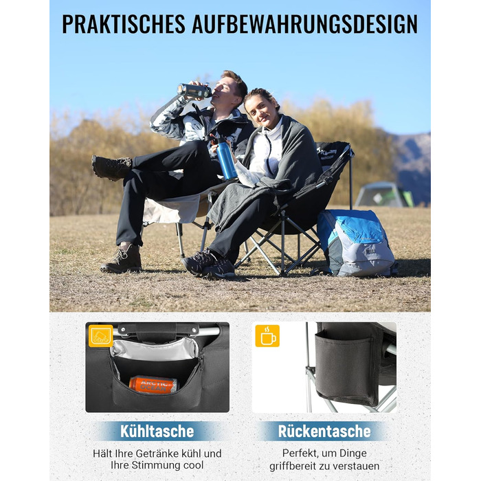 Крісло для кемпінгу KingCamp Moonchair XXL - зручне, м'яке, для відпочинку на природі, риболовлі, саду, балконі. Макс. вантажопідйомність 205 кг, з підстаканником та високою спинкою.