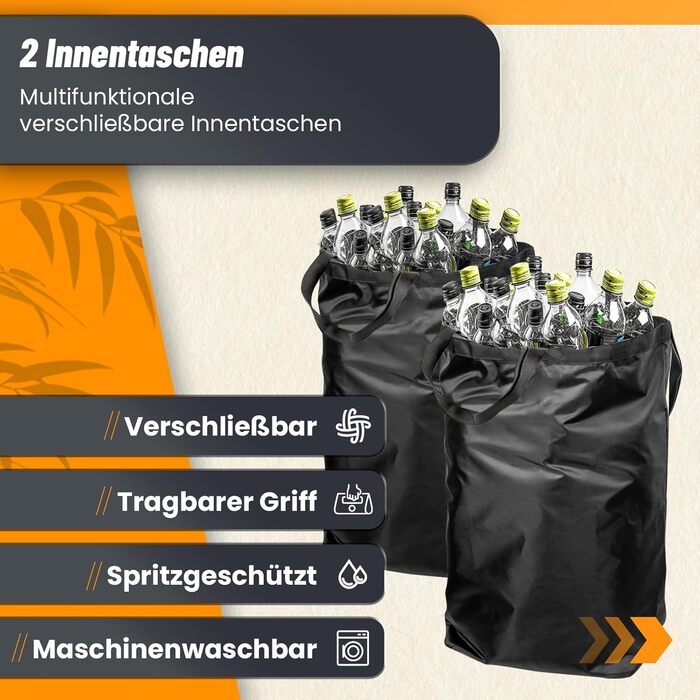 160L Laundry Basket with 2 Compartments, Deposit Bottle Collection Container with Lid, Container for Deposit Bottles & Glass & Paper Waste Collection, Deposit Bottle Container Bamboo with Bag, must have