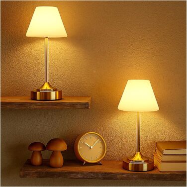 Світлодіодний акумуляторний настільний світильник OUTON 2 шт, USB-C, 3 режими освітлення (3000K-6000K), сенсорне керування, IP54, 53 год, золотий - для ванної, кухні, вулиці