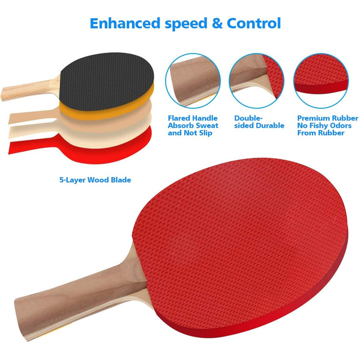 FBSPORT Набір для настільного тенісу Професійний: 2 ракетки, сітка, 6 м'ячів, сумка. Для гри в приміщенні та на вулиці. Чорний