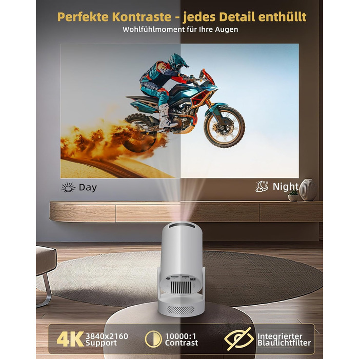 Beautiebeam Beamer: Міні проектор 4K з підтримкою 1080P, Android 11, Bluetooth 5.0, Wi-Fi 6, Автоматична корекція трапеції, для дому та на відкритому повітрі