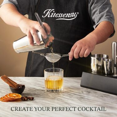 Набір для коктейлів KITESSENSU Boston Shaker: професійний шейкер, джигер, ситечко, мадлер, аксесуари для бару - 15 предметів, чорна підставка