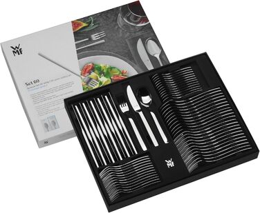 WMF Philadelphia Cutlery Set, 12 Persons, 60-Piece, Monobloc Knives, Polished Cromargan Stainless Steel, Shiny, Dishwasher-Safe Single