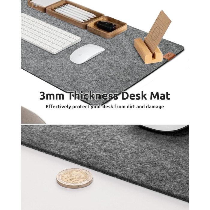 Підкладка на стіл YSAGi з фетру 90x40 см, антиковзка, для миші та клавіатури, офіс/домашній офіс, темно-сіра