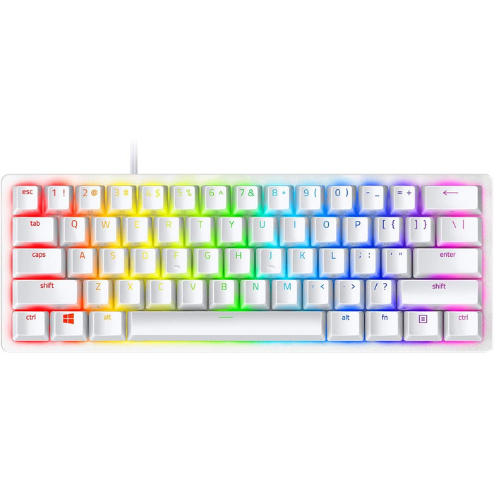 Клавіатура Razer Huntsman Mini (Red Switch) - Компактна ігрова клавіатура 60% (Lineare оптичні перемикачі, Doubleshot PBT-клавіші, знімний USB-C кабель) QWERTY US-розкладка | Mercury White Huntsman Mini Mercury Ed. QWERTY US-розкладка Red Linear Switch