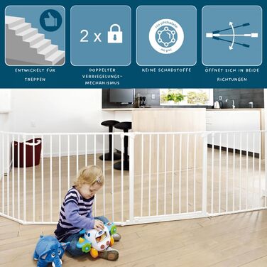 BabyDan Flex XXL – захисне бар'єр для каміну та сходів, перегородка для кімнати, білий, 90-350 см, Данія