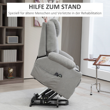 HOMCOM Electric Recliner with Stand Assist, Relax Recliner with Lie-Flat Function, Heating Function, 1 Motor, Massage Function, Pocket Spring, Light Grey | Aosom