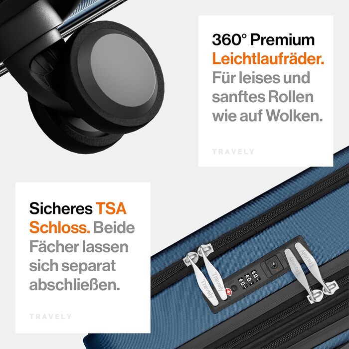 Чемодан туристичний великий 77см, 100л, з TSA замком, з відділенням для ноутбука (55x40x23см), глибокий синій колір, Travely