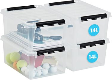 SmartStore - 10x Storage Box with Lid Classic (40x30x11cm) | Stackable Box with Lid | Food-Safe Plastic Box | Plastic Box with Lid & Reinforced Corners | 10 Year Warranty (14.0l, 4-Piece Set)