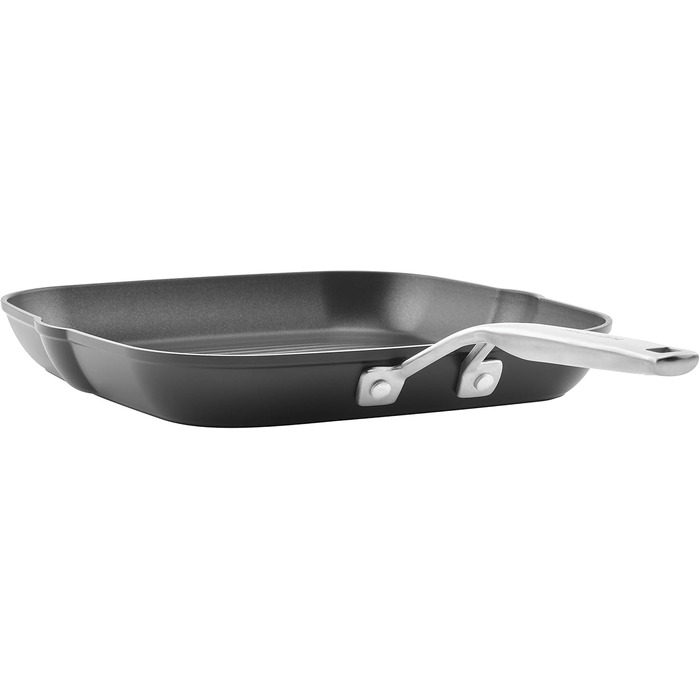 KitchenAid Grill Pan/Griddle with Spout, Hard Anodized, Non-Stick Coated, Square, 29 cm, Matte Black Grill Pan (28.6 cm)