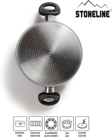 Каструля STONELINE з нержавіючої сталі 4.5 л з кришкою, антипригарне покриття з каменю, для всіх типів плит, включаючи індукцію, сумісна з духовкою, сіра (32 см)