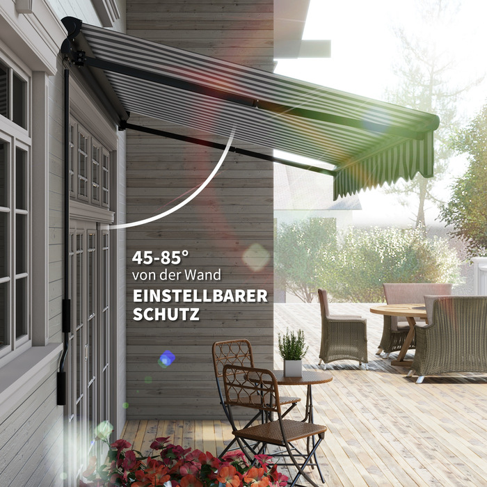Маркіза Balkonmarkise від Outsunny, 350 x 250 x 150 см, стійка до УФ-випромінювання UV30+, з дистанційним керуванням, ручним механізмом, регульована касетна маркіза, сіра+біла | Aoso