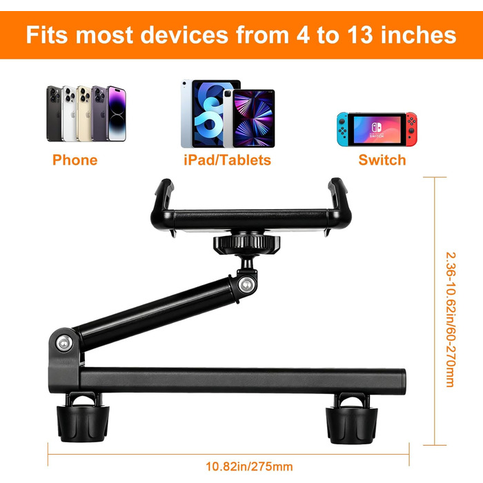 Тримач для планшета VINATO в авто, кріплення на підголівник, 360° обертання, для пристроїв 4-13 дюймів, чорний