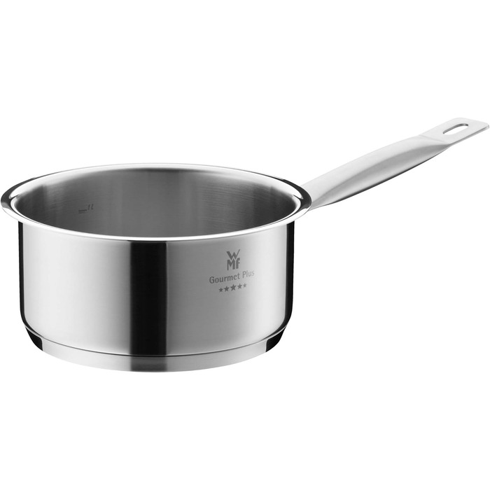 Каструля WMF Gourmet Plus 16 см з нержавіючої сталі Cromargan з металевим кришкою, 1,4 л, для індукційних плит, з внутрішньою шкалою