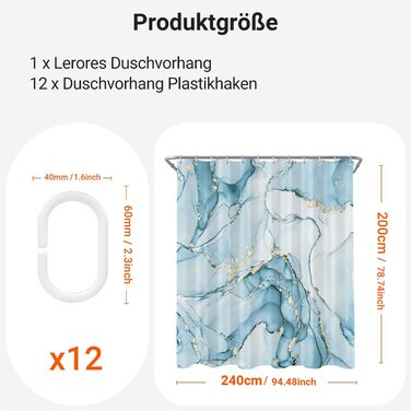 Штора для ванної кімнати 180x200 см, антигрибкова, водовідштовхувальна, поліестер, з кільцями (Світло-блакитний мармур)