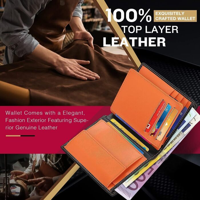 Чоловічий гаманець TEEHON з натуральної шкіри, RFID-захистом, 13 відділень для карток та великою секцією для монет | Місткий портмоне у вертикальному форматі