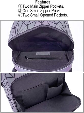 Geometric Reflective Backpack, Women's Handbag, Holographic Holo Shoulder Bag, Wallet, Geometric Glowing Bag Set, Phone Pouch (No.9)
