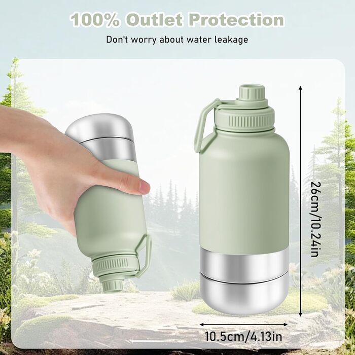 Миска для собак 3-в-1 з термоізоляцією, зелена, L | Миска, пляшка для води, годівниця для собак на винос