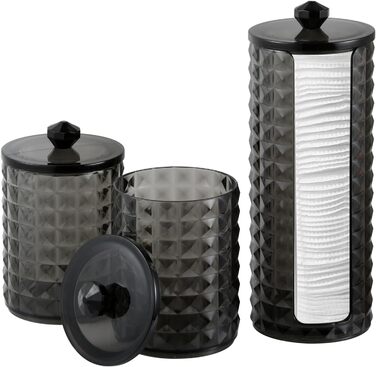 Контейнер для ватних паличок та дисків 3 STK з кришкою, чорний - органайзер для ванної кімнати, PP-матеріал, дизайн 