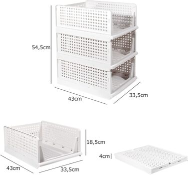 Closet Organizer 3-Piece Set, Foldable Storage Box, Organization System for Drawers, Lockers, and Closets (White)