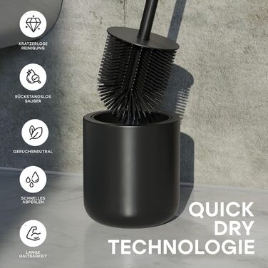 Набір для туалету Savega: щітка для унітазу з нержавіючої сталі та силікону з антибактеріальною насадкою та тримачем (чорний)