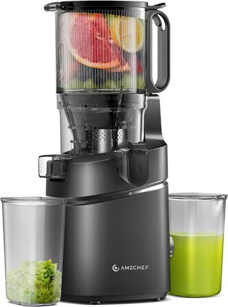 AMZCHEF Automatic All-in-One Juicer, 135MM Opening and 1.8L Juicer for Vegetables and Fruit, 250W Juicer Slow Juicer Test Winner with Triple Filter - Black
