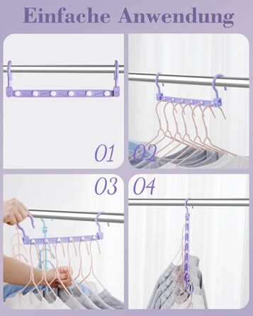 Набір вішалок для одягу Magic Hangers, 8 шт. з 6 отворами та 360° обертанням, чорний. Організатор для шафи, ідеально для студентів та дівчаток. Стабільні гачки для важкого одягу.