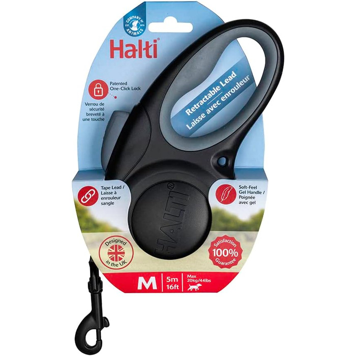 Рулетка для собак HALTI Rollleine, чорна, розмір M - з м'яким зручним ручним захопленням та світловідбиваючим матеріалом