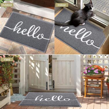 Килимок Homaxy Hello для дому та вулиці, антиковзкий, сірий 60x90 см