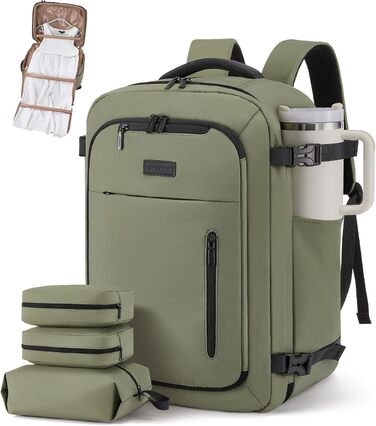 Рюкзак LOVEVOOK для ручної поклажі в літак 45x36x20, великий рюкзак для жінок з відділенням для ноутбука 17,3 дюйма, водонепроникний, підходить для Easyjet, для ділових поїздок та подорожей, (Зелений, 45 x 36 x 20 см (17,3 дюйма))