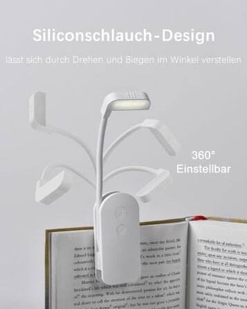 LED-лампа для читання з USB-зарядкою, 9 світлодіодів, 3 режими температури кольору, регульована яскравість, гнучкий поворот на 360°, для читання в ліжку