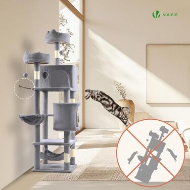 Котячий будиночок Vounot Kratzbaum Kein: стійкий котячий будиночок з платформами, 88 см (сірий, XXL)