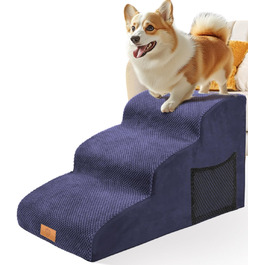 Masthome Dog Stairs for Small Dogs, 4 Steps Pet Stairs with Washable Cover, 52cm High Cat Stairs for High Beds, Dog Ramp Ladder, Removable, Black (3 Step Dog Stairs - Blue)