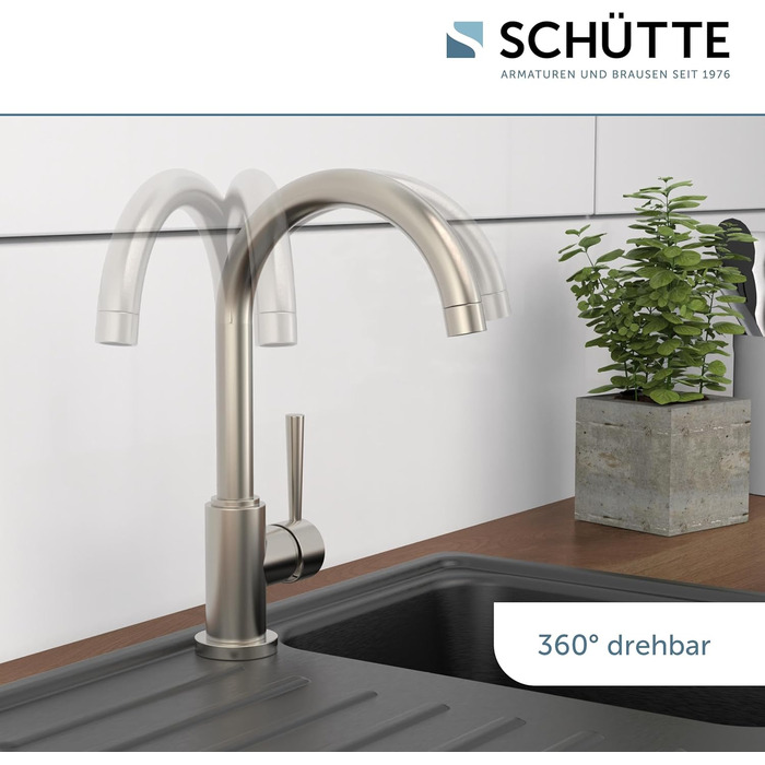 Кухонний змішувач SCHÜTTE Cornwall 360° з нержавіючої сталі, з однорідним керуванням, для мийки, преміум-якість
