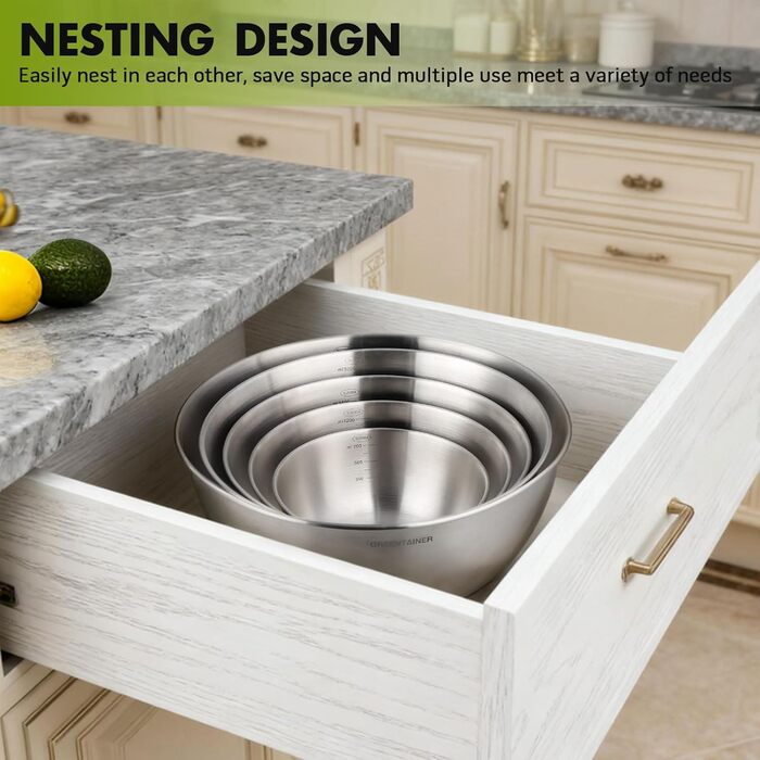 Набір салатниць та мисок Greentainer з нержавіючої сталі, 5 шт. (0,8л - 5,2л)