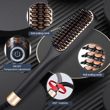 Електричний випрямляч для бороди чоловічий, міні-щітка для випрямлення бороди та волосся, 3 температурні режими (160°C-220°C), 3D-щітка