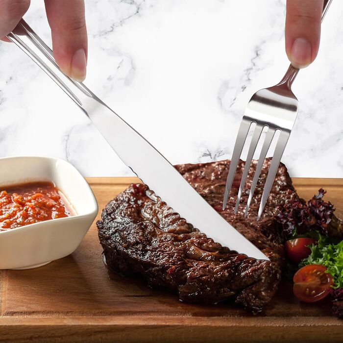 Набір столових приборів Hunnycook 72 шт. з ніжками для стейка, преміум-якість, нержавіюча сталь, для дому/ресторану/вечірки, придатний для миття в посудомийній машині