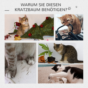 PawHut Багатоярусна кігтеточка для котів PawHut, кігтеточка для котів, ігровий комплекс з джуту та плюшу сірого кольору, 67x38,5x114 см для любителів котів
