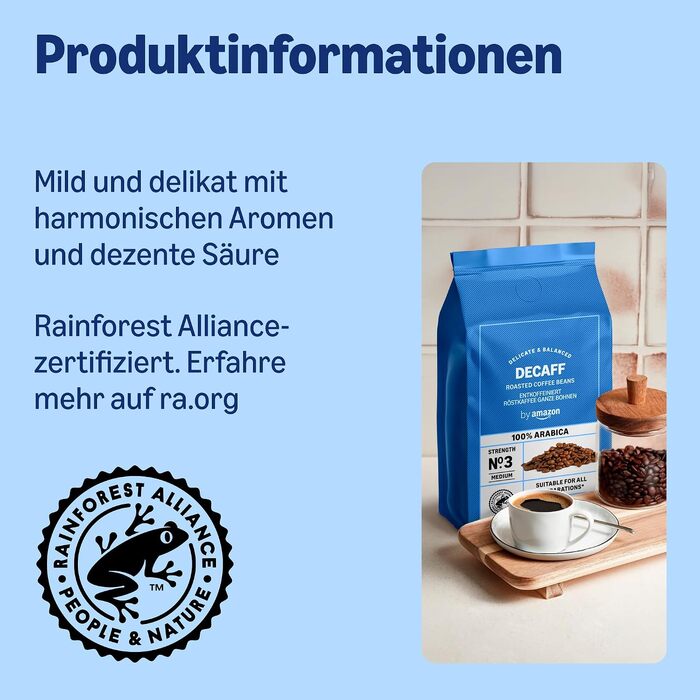 Декафеїнізована кава в зернах Amazon, світле обсмажування, Rainforest Alliance, 2 кг (2 упаковки по 1 кг)