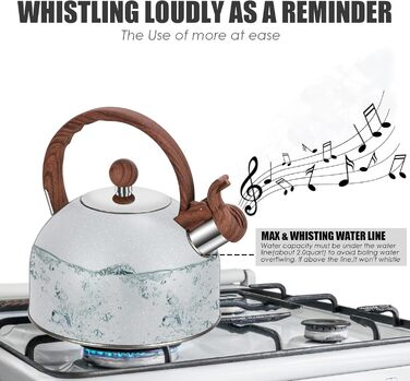 Чайник з свистком 2.5L з нержавіючої сталі для всіх плит, включаючи індукцію, з автоматичним кип'ятінням та дерев'яною ручкою (блакитний)
