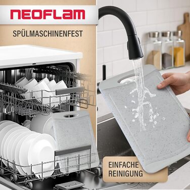 Набір дощок для сніданку NEOFLAM® 4 шт. 25x14 см - дошки для нарізання з нержавіючої сталі, BPA-free, антибактеріальні, з жолобом для соку, чорні, під миття в посудомийній машині