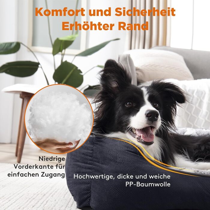 FURTIME Dog Bed - Medium Dogs, Dog Basket, Washable Dog Basket, Non-Slip Dog Beds, Fluffy Dog Mattress with Raised Edges, Soft Dog Sofa for Dogs Cat L(76x61x23cm) Black/Stars